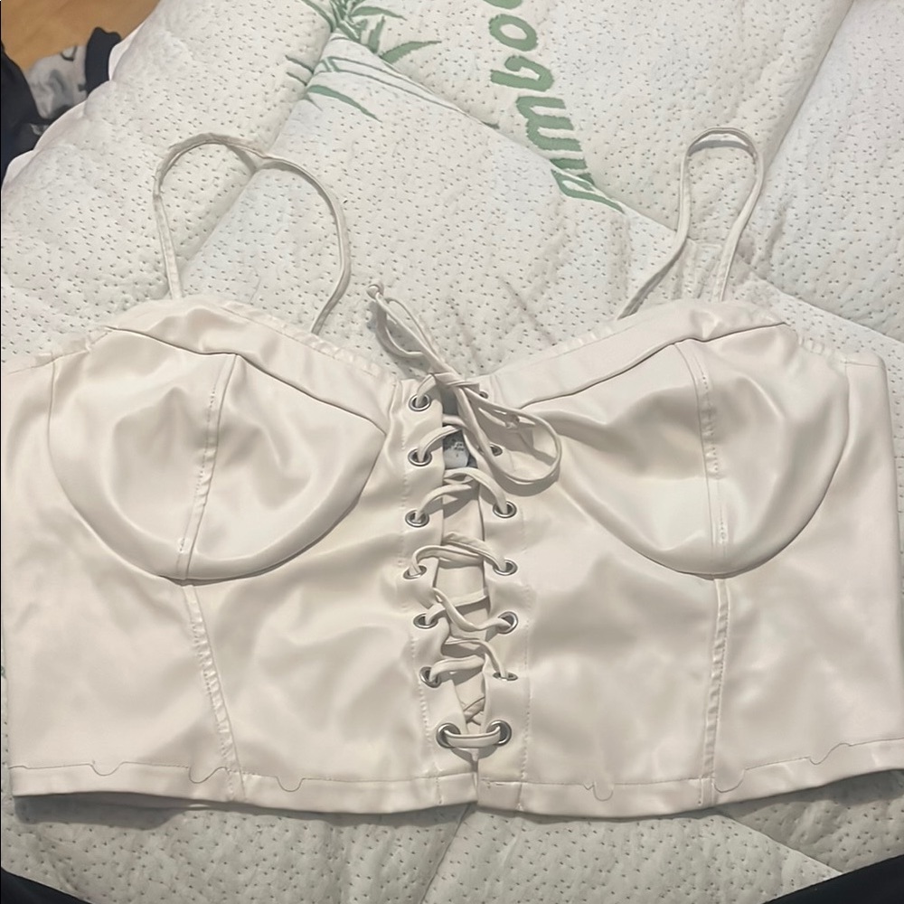 Rue21 Cream Lace-Up Bustier Top